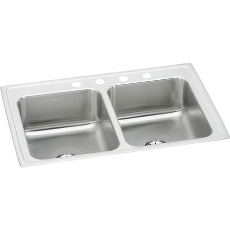 Elkay Clssc SS 33"x21-1/4"x7-7/8", Equal DoubleBwl Drop-in Sink w/Prfct Drain LR3321PD0